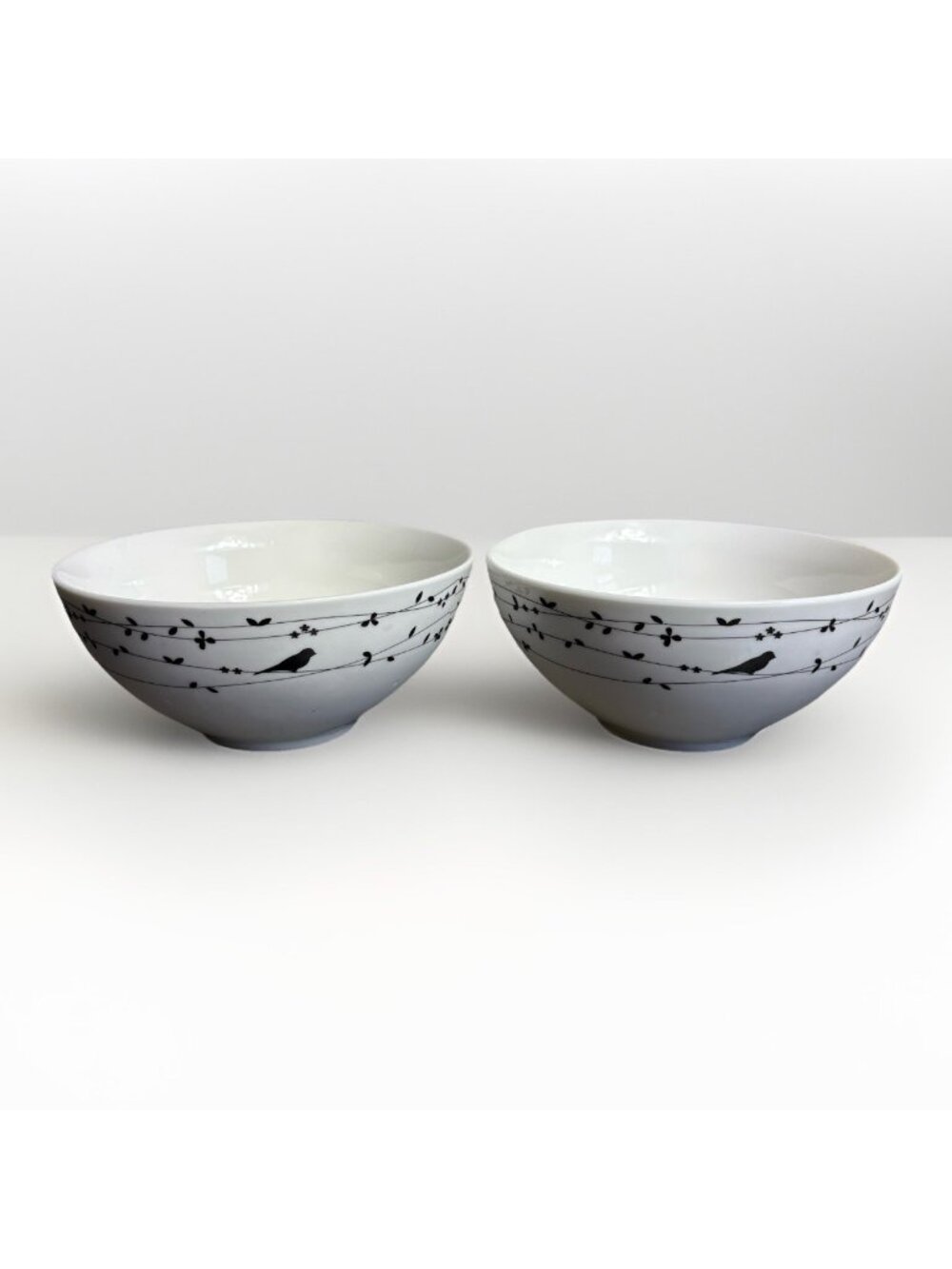 Lot of 2 CIROA Oiseau Birds on a Wire Cereal Bowls White & Black